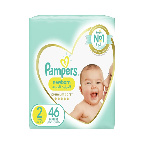 Pampers Premium Care Newborn Taped Diapers, Size 2, 3-8kg, 46 Diapers